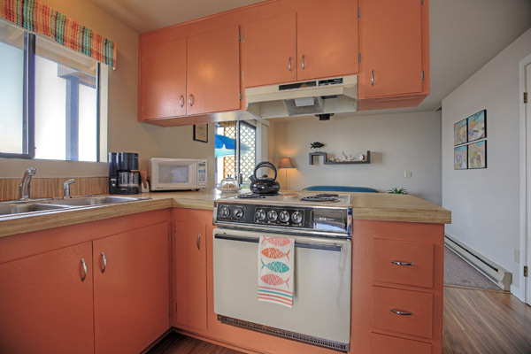 The well-equipped kitchen at The Beach House at Tyee is fully stocked with all the cooking, dining and serving items you might need.